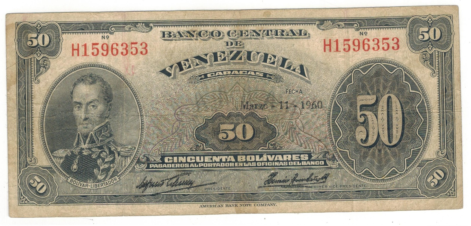 Venezuela 50 Bolivares, 1960. F/VF. - Venezuela