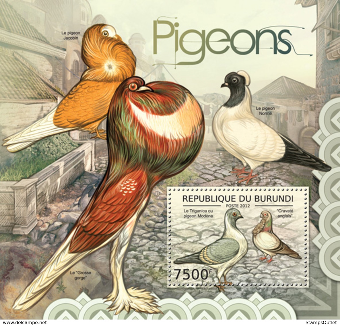 BURUNDI 2012 - Pigeons M/S. Official Issues. - Unused Stamps