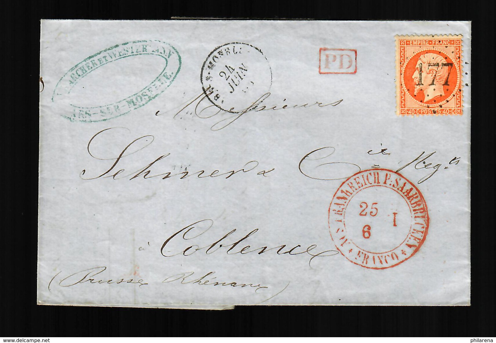 1869 Ars-sur-Moselle Ot Koblenz Via Saarbrücken, Forbach #22 - Other & Unclassified