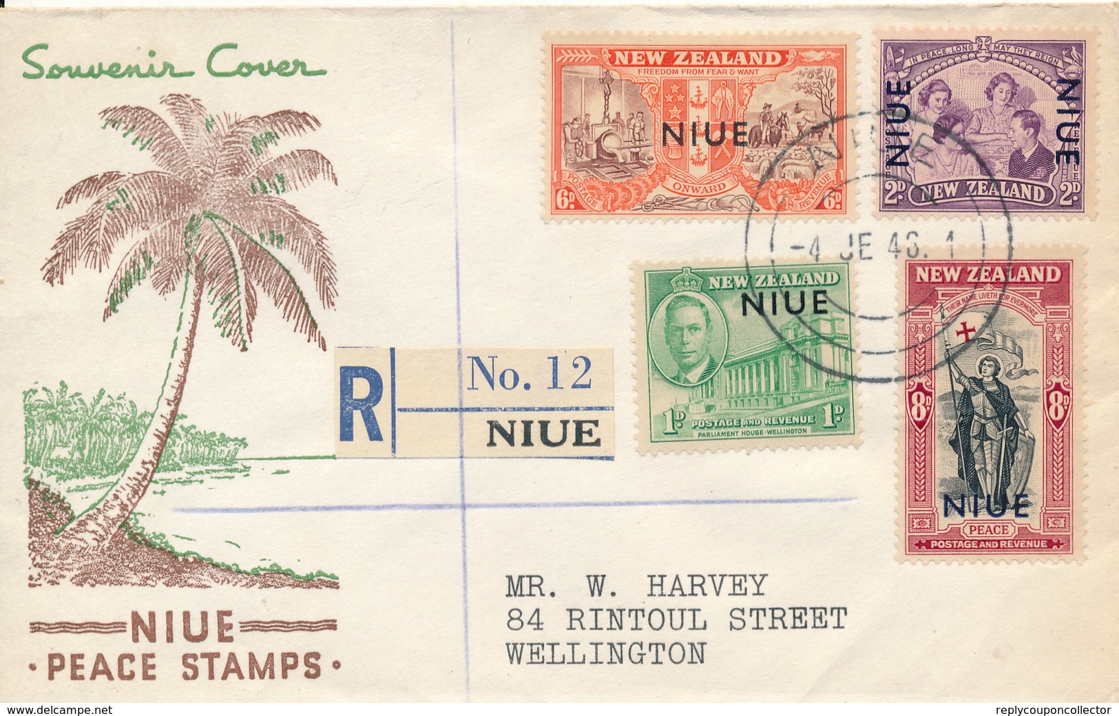 NIUE / NEW ZEALAND  -  4.6.46 ,  Beendigung Des 2. Weltkrieges - Marken Von NZ Mit Aufdruck NIUE - Nach Wellington / NZ - Niue