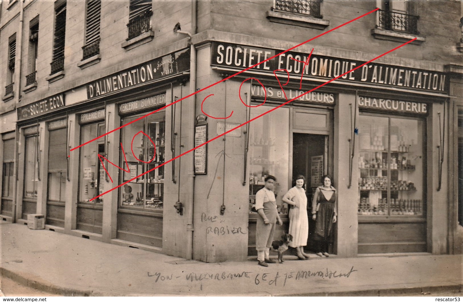 Très Rare Photo-carte Magasin Société économique D'alimentation à L'angle De La Rue Ravier Et Gerland à Lyon - Lyon 7