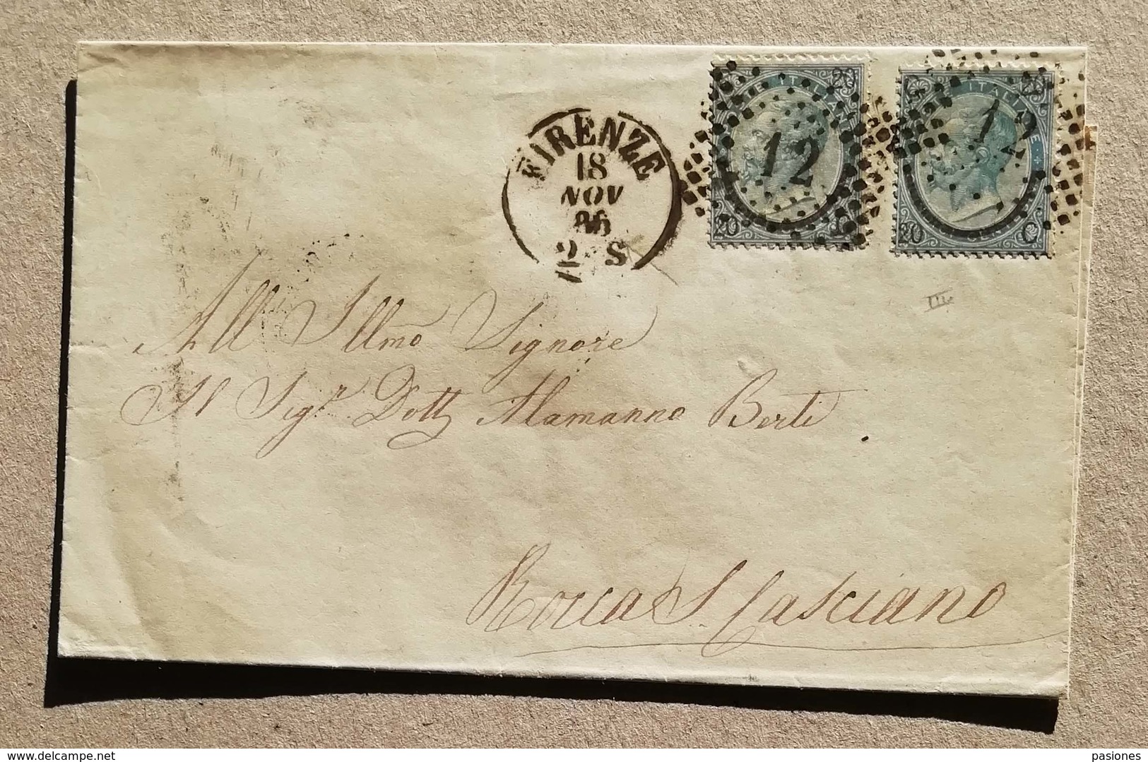 Busta Di Lettera Firenze-Rocca San Casciano - 18/11/1866 Affrancata Con Due Valori Da 20c. Sovrastampato 3° Tipo - Storia Postale