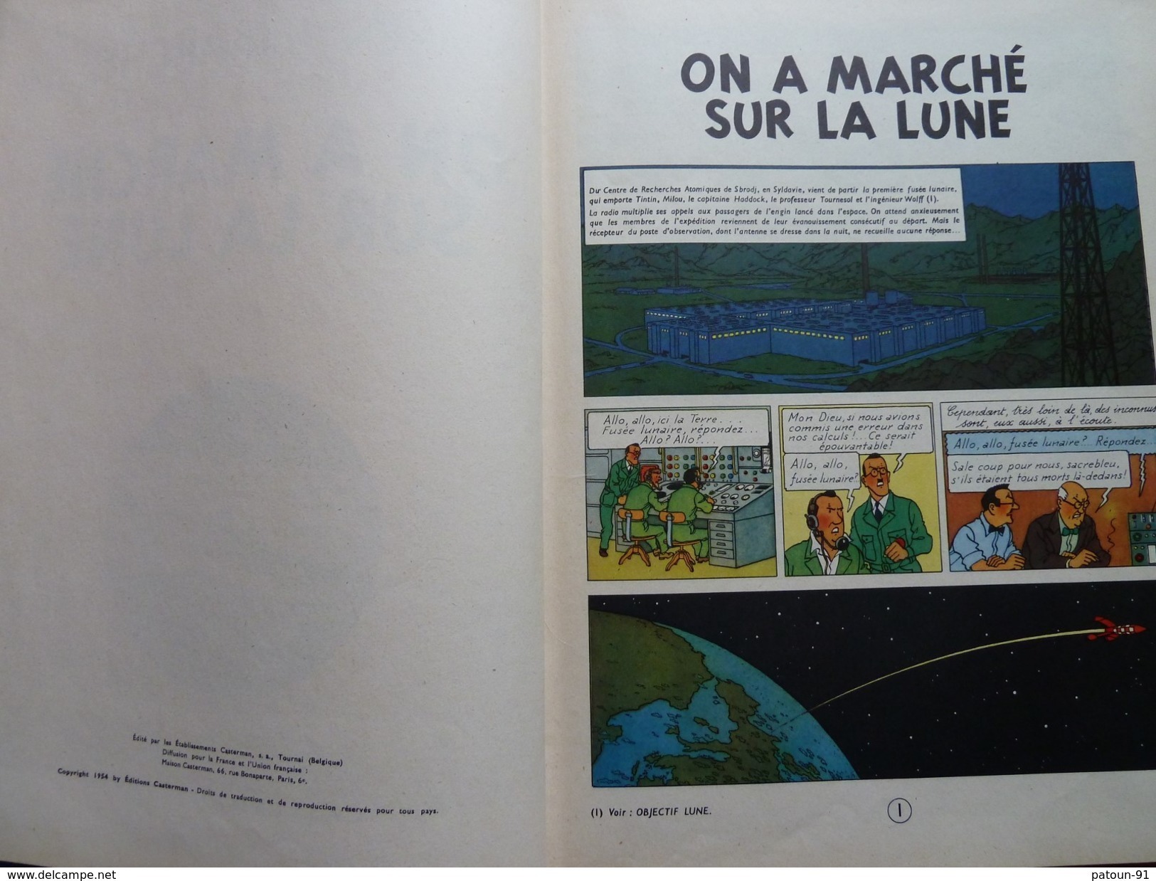 Tintin,On a marché sur la lune, en EO Edition française Casterman 1954, B11 en BE++