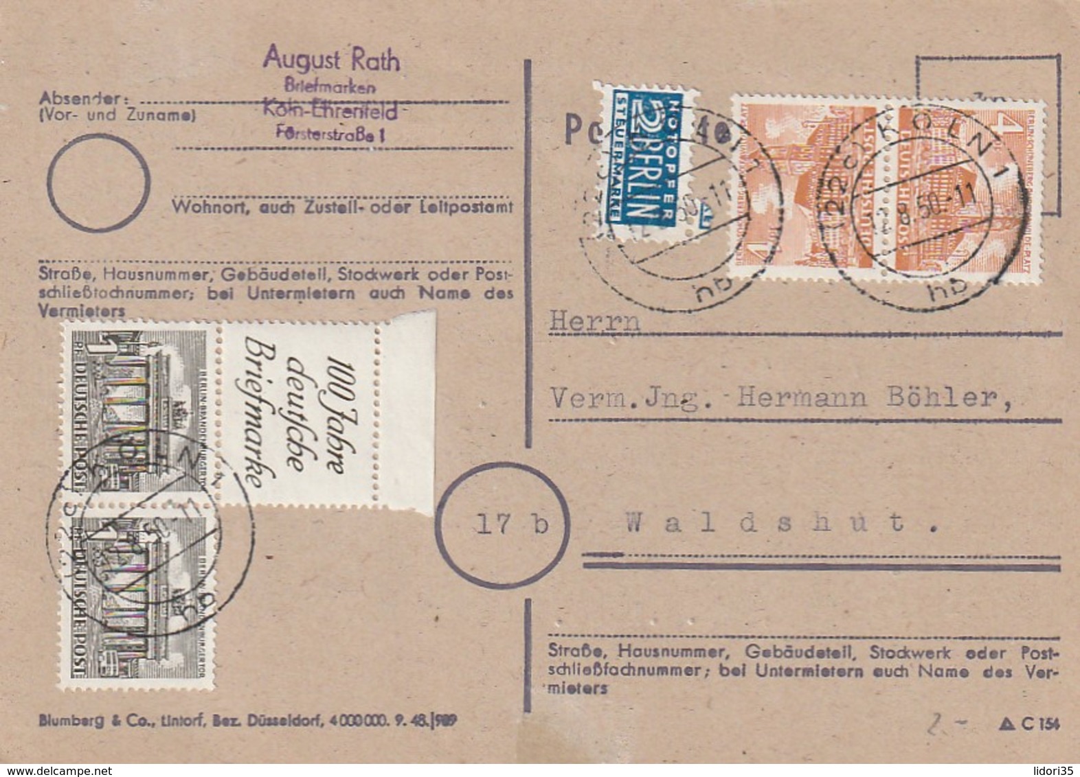 Berlin / 1950 / Zusammendruck Mi. S 1 Und Kehrdruck Mi. SK 2 Auf Postkarte (AC84) - Se-Tenant