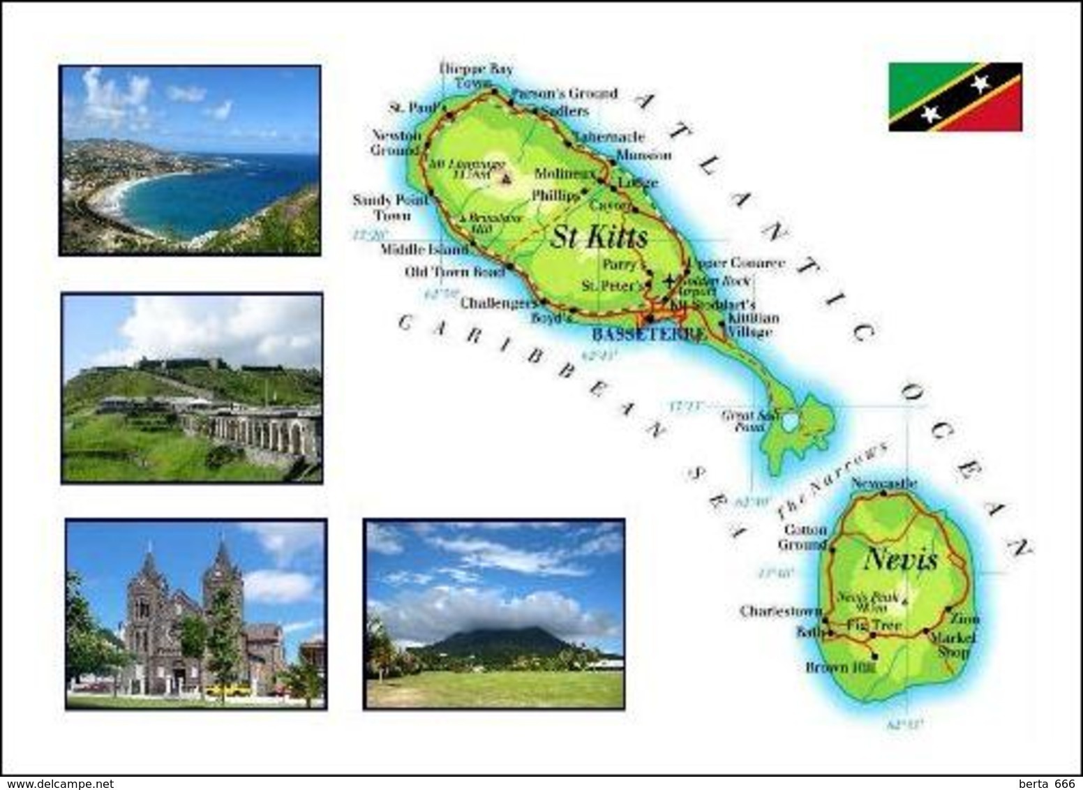 Saint Kitts And Nevis Islands Country Map New Postcard Landkarte AK - Saint-Christophe-et-Niévès