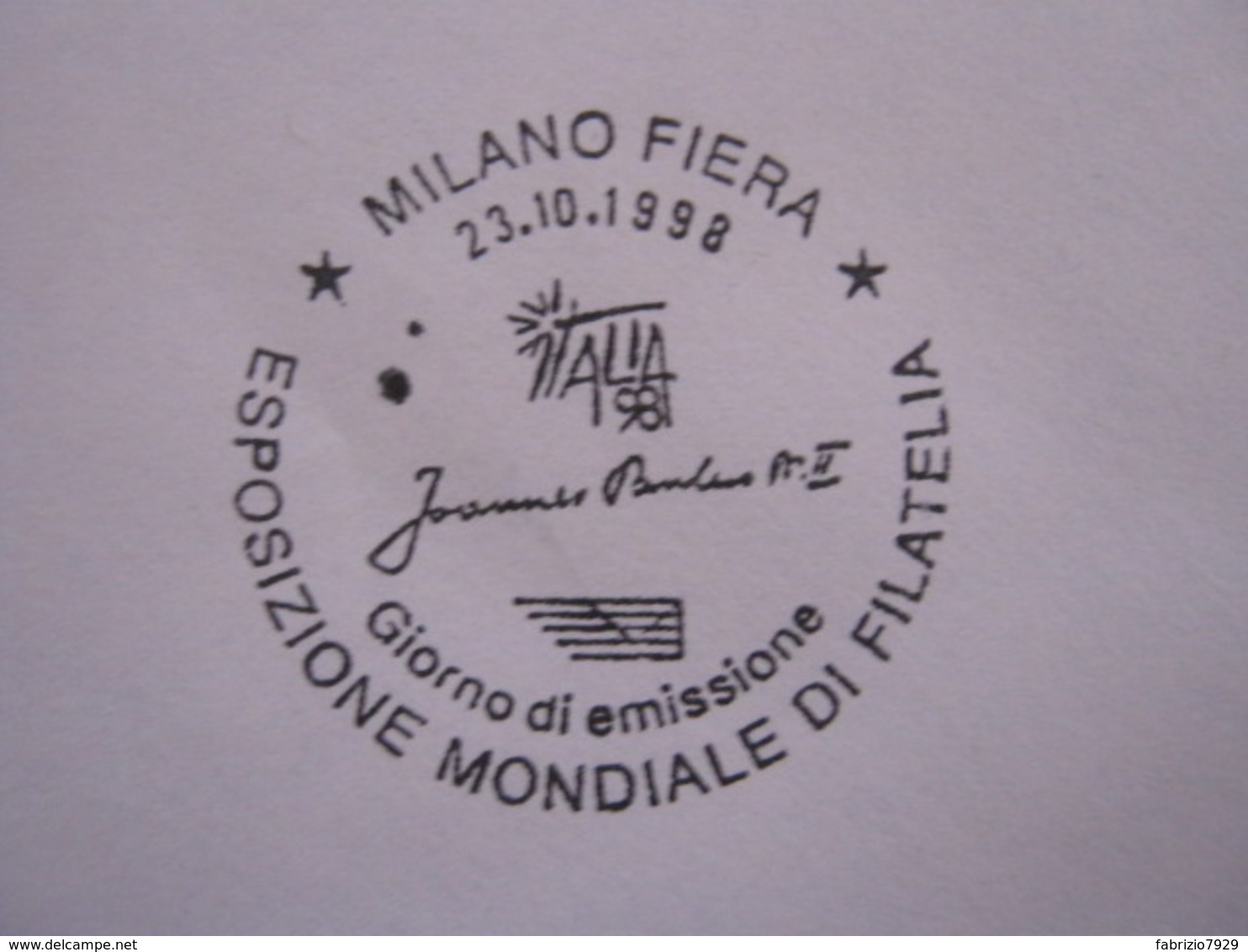 A.13 ITALIA ANNULLO 1998 MILANO FIERA ESPOSIZIONE MONDIALE FILATELIA PAPA GIOVANNI PAOLO II AUTOGRAFO FIRMA '98 - Esposizioni Filateliche