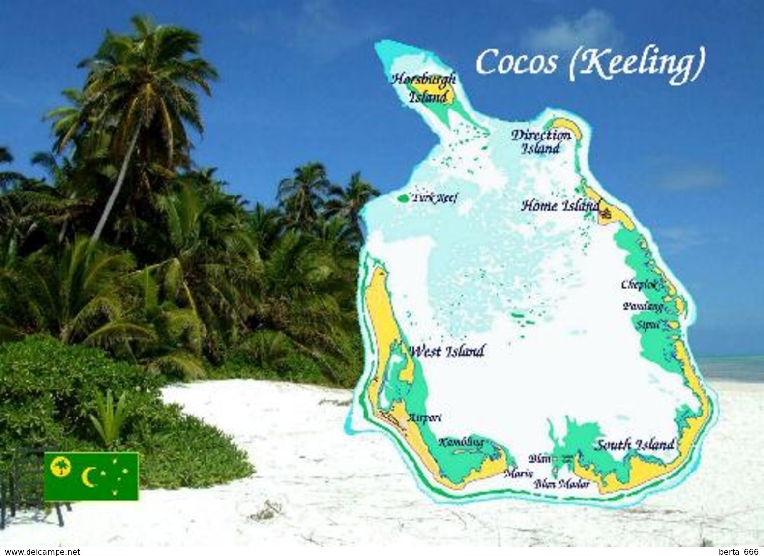 Cocos (Keeling) Islands Map New Postcard Landkarte AK - Kokosinseln (Keeling Islands)