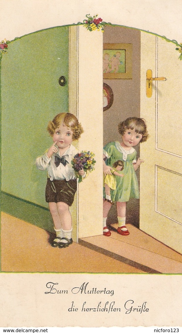 "Little Boy And Girl" Lovely  German Greetings Postcard 1930s - Otros & Sin Clasificación