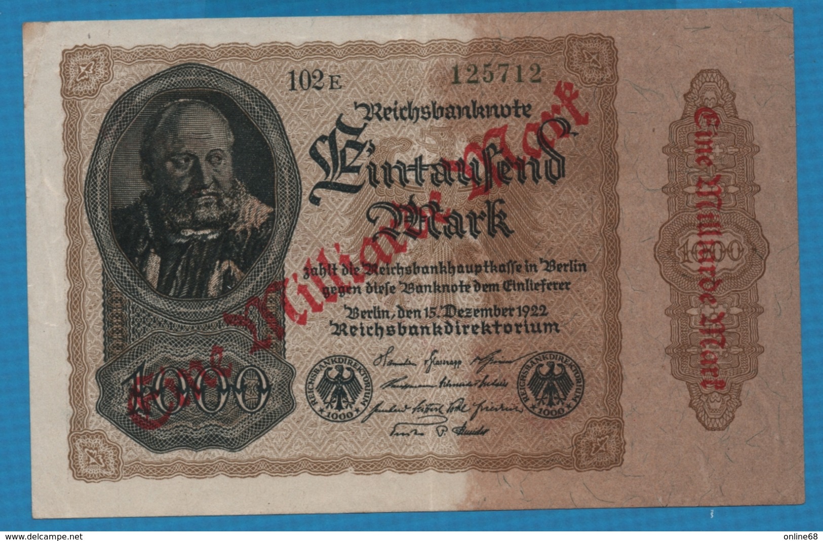 DEUTSCHES REICH 1 Milliarde Mark	15.12.1922	# 102E  125712 P# 113a - 1 Mrd. Mark