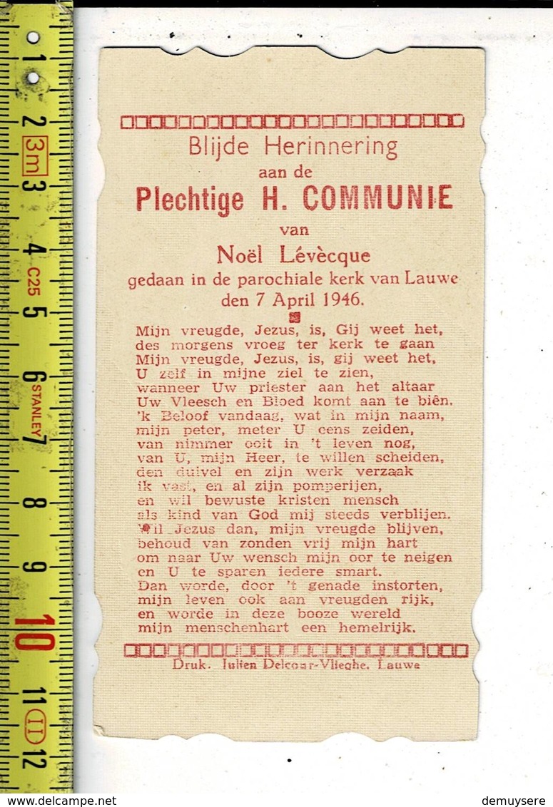 X 316 - PLECHTIGE H. COMMUNIE VAN NOEL LEVECQUE TE LAUWE 1946 - Santini