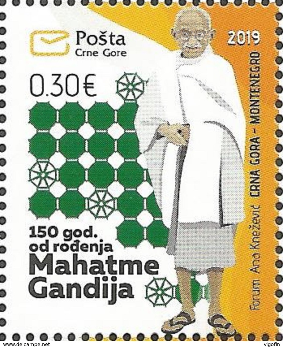 CG 2019-150°A Of Birth Mahatma Gandhi, CRNA GORA Montenegro, 1v, MNH - Mahatma Gandhi