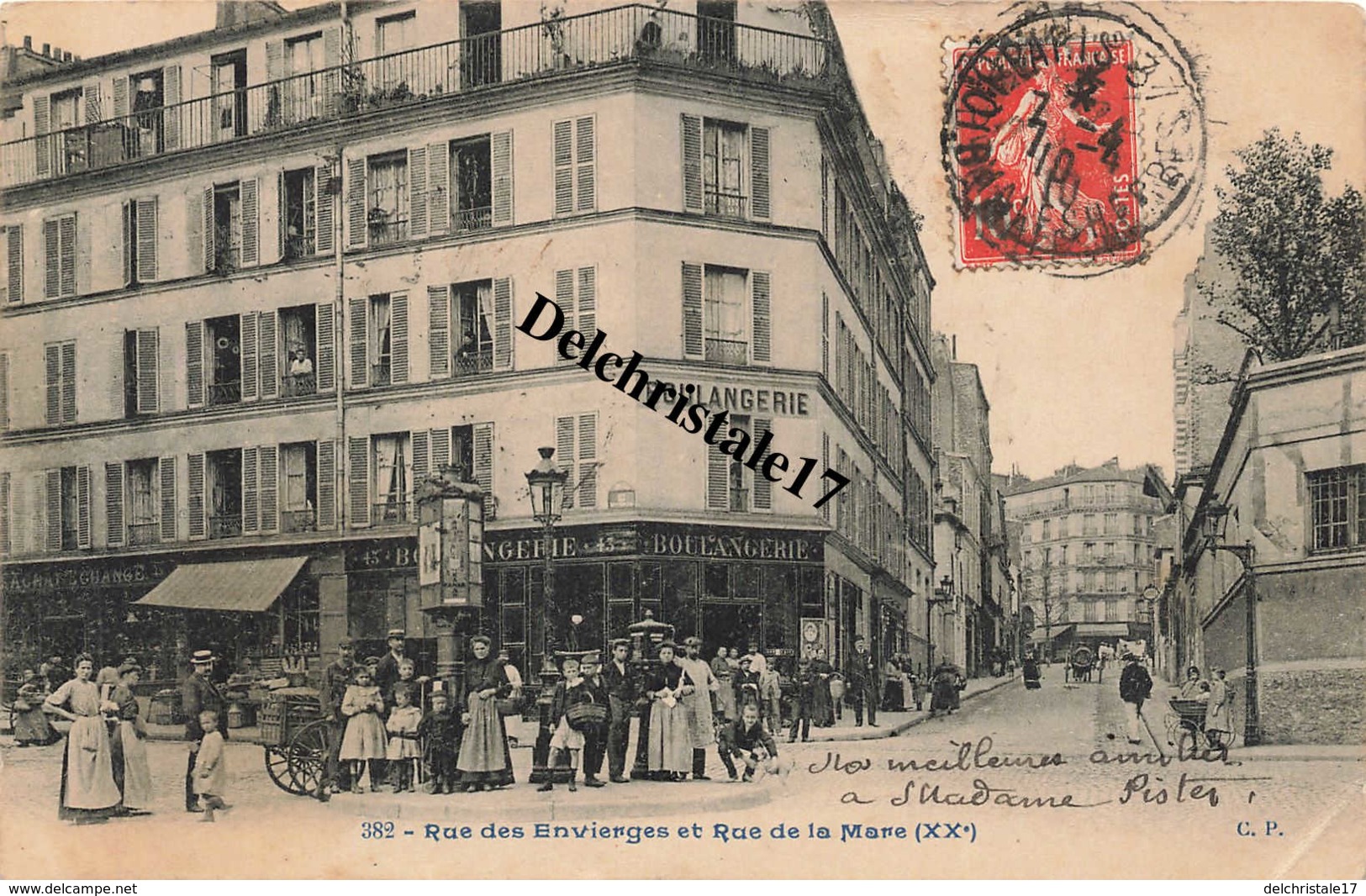 CPA 75 PARIS (20ème) - RUE DES ENVIERGES ET RUE DE LA MARE - TRÈS ANIMÉE PERSONNAGES ET COMMERCES - ÉCRITE ET CIRCULÉE - Arrondissement: 20