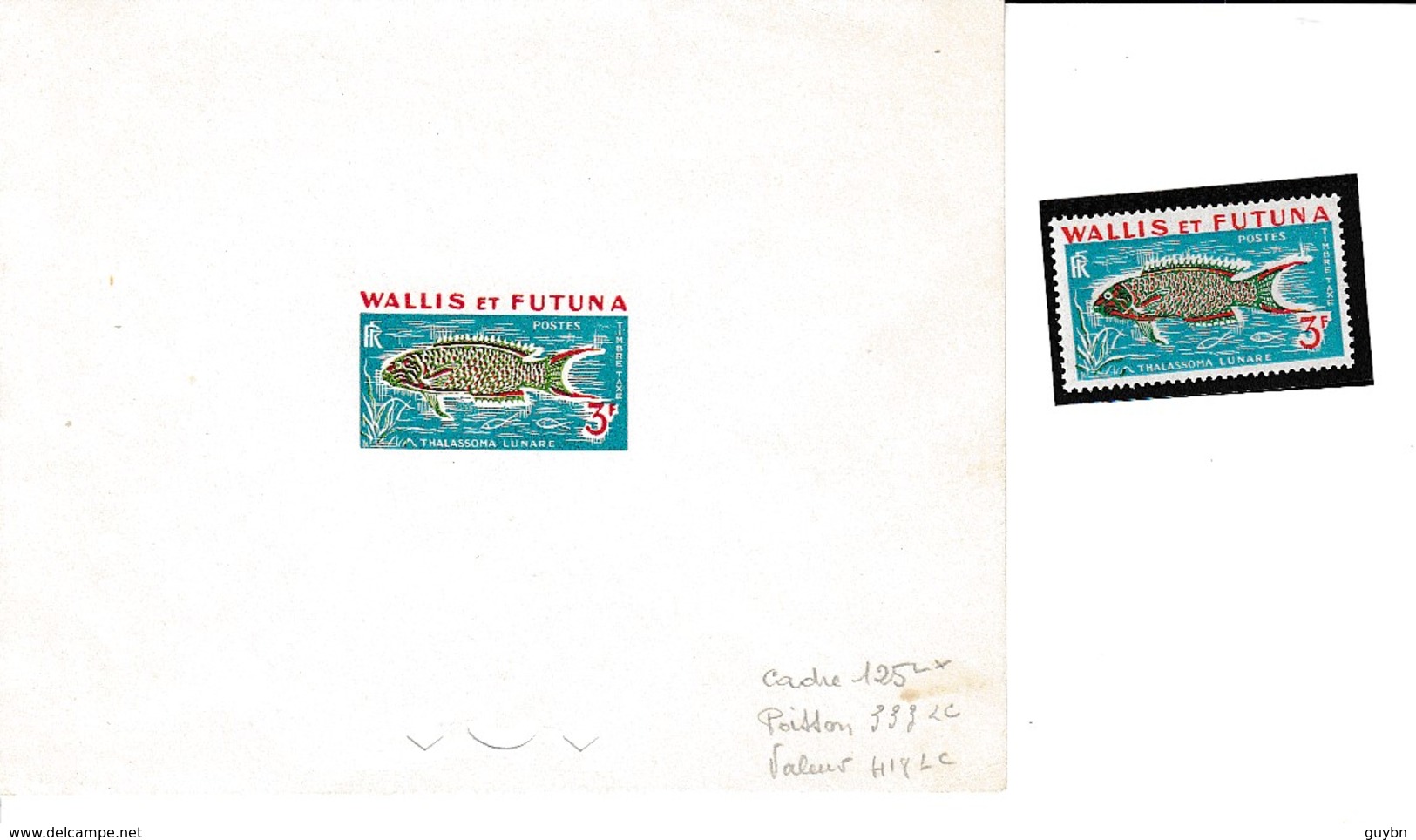 # Wallis Et Futuna Epreuve Artiste Essai Couleur Avec Indiquation Encres YT T38 Poisson Lune Thallassoma Lunare - Lettres & Documents