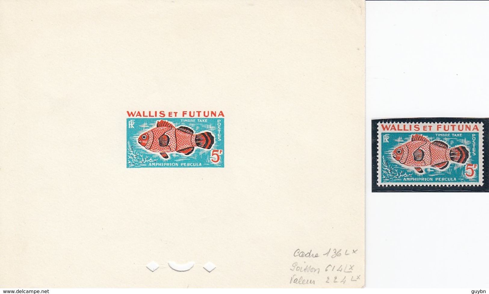 # Wallis Et Futuna Epreuve Artiste Essai Couleur Avec Indiquation Encres YT T38 Poisson Lune Amphiprion Percula - Cartas & Documentos