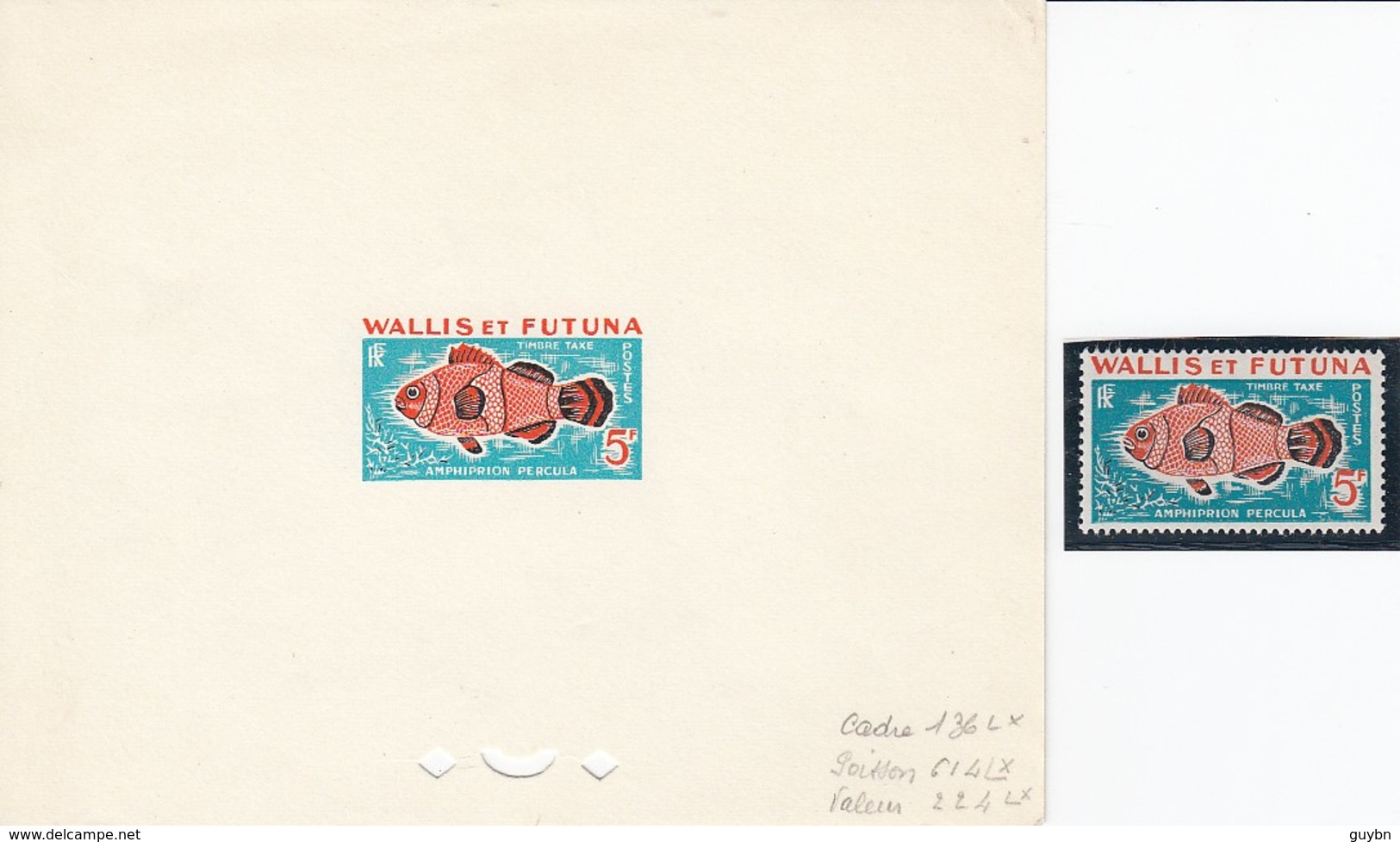 # Wallis Et Futuna Epreuve Artiste Essai Couleur Avec Indiquation Encres YT T38 Poisson Lune Amphiprion Percula - Lettres & Documents