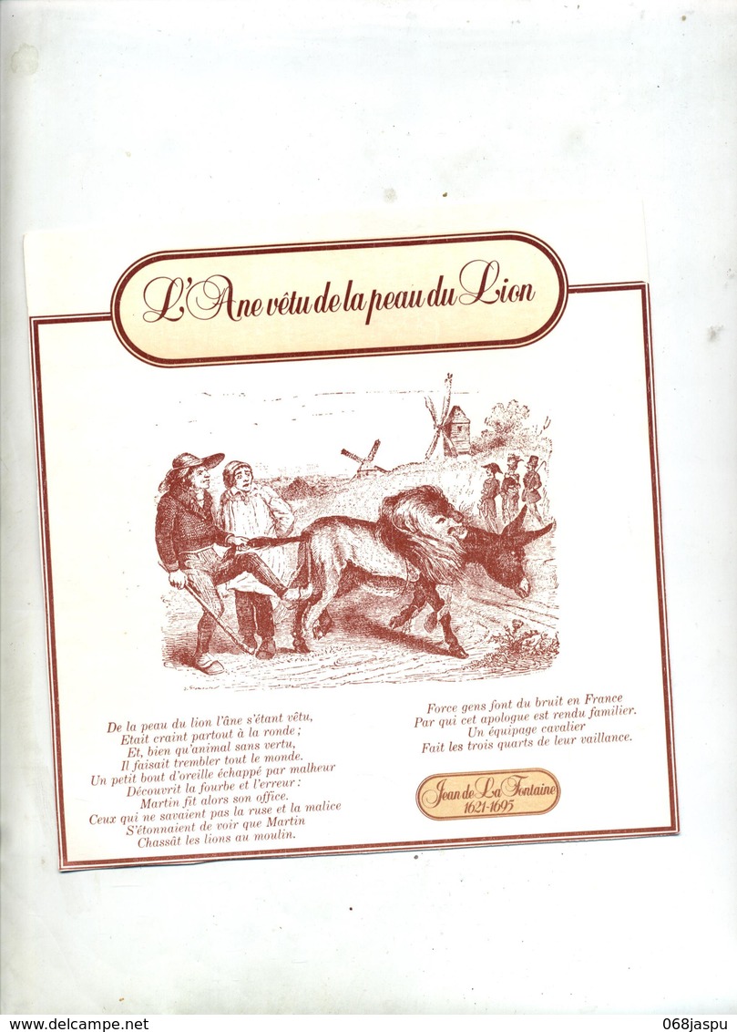 Arriere Carton Emballage Fable La Fontaine Theme Ane Lion Moulin - Autres & Non Classés