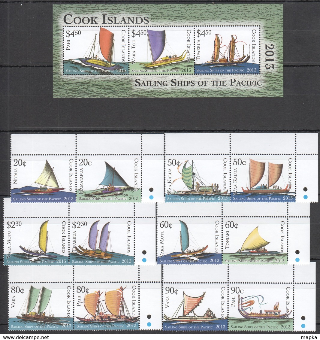 F059 2013 COOK ISLANDS SAILING SHIPS OF PACIFIC #1822-33 !!! MICHEL 39 EURO 1BL+1SET MNH - Boten