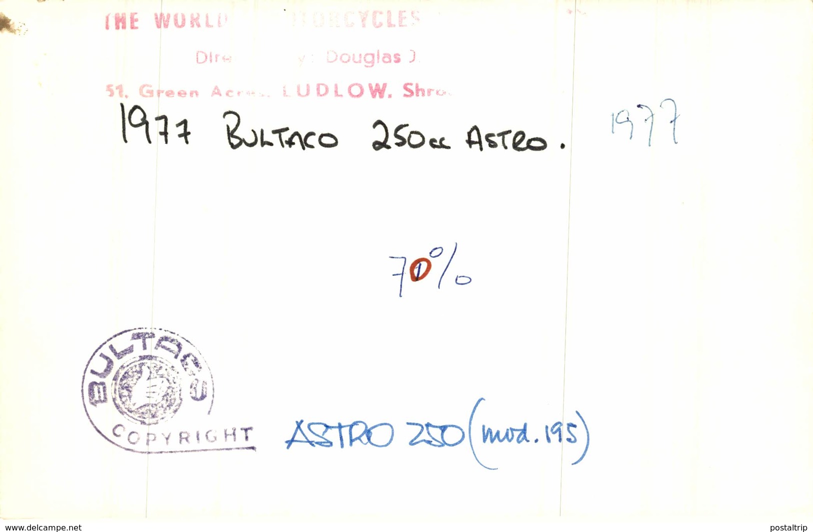 Bultaco Astro 250 Mod.195 +-18cm X 12cm  Moto MOTOCROSS MOTORCYCLE Douglas J Jackson Archive Of Motorcycles - Otros & Sin Clasificación