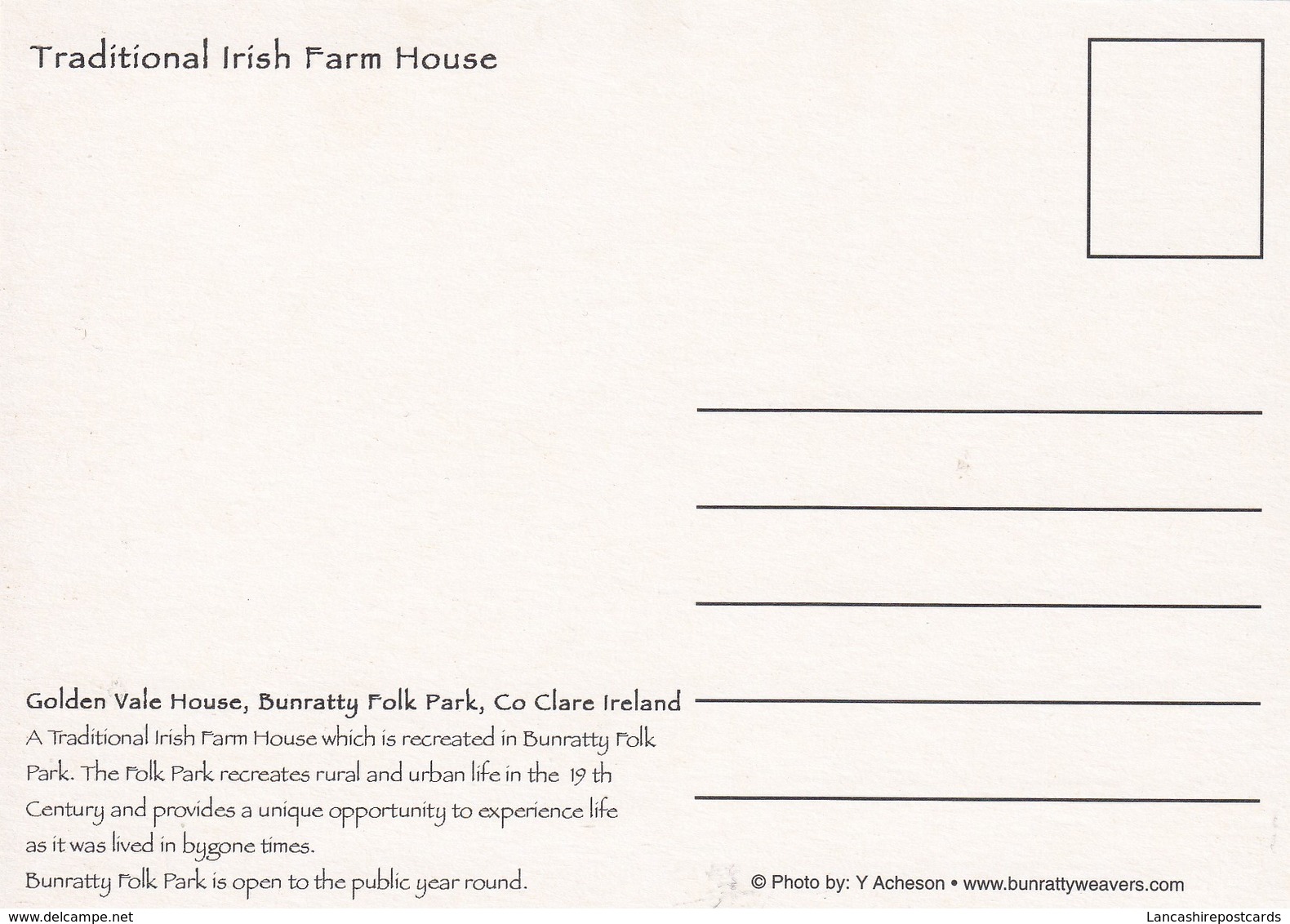 Postcard Golden Vale House Bunratty Folk Park Co Clare Ireland  My Ref  B24062 - Clare