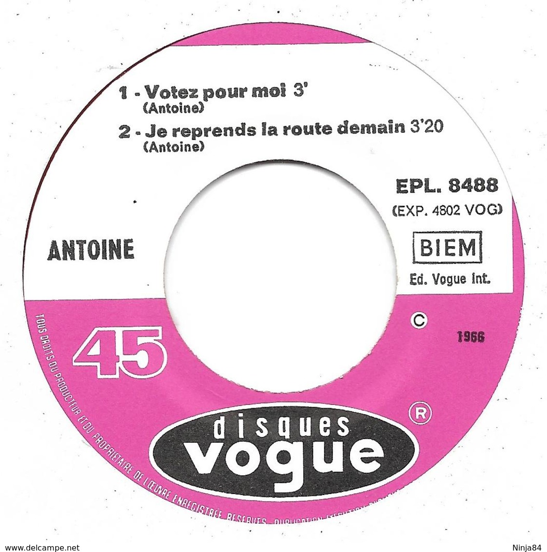 EP 45 RPM (7")  Antoine  "  Votez Pour Moi  " - Autres - Musique Française