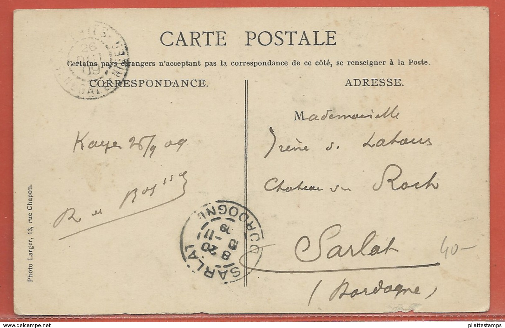 HAUT SENEGAL ET NIGER CARTE POSTALE AFFRANCHIE DE 1909 DE KAYES POUR SARLAT - Cartas & Documentos