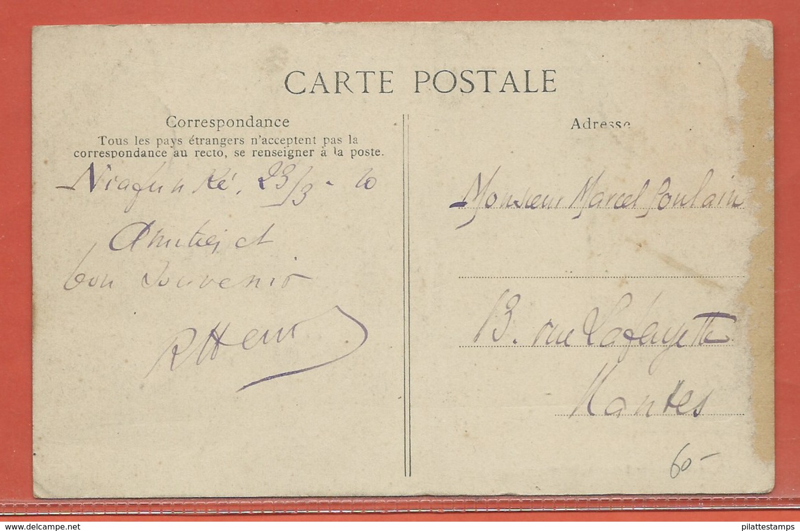 HAUT SENEGAL ET NIGER CARTE POSTALE AFFRANCHIE DE NIAFUNKE DE 1910 POUR NANTES - Lettres & Documents