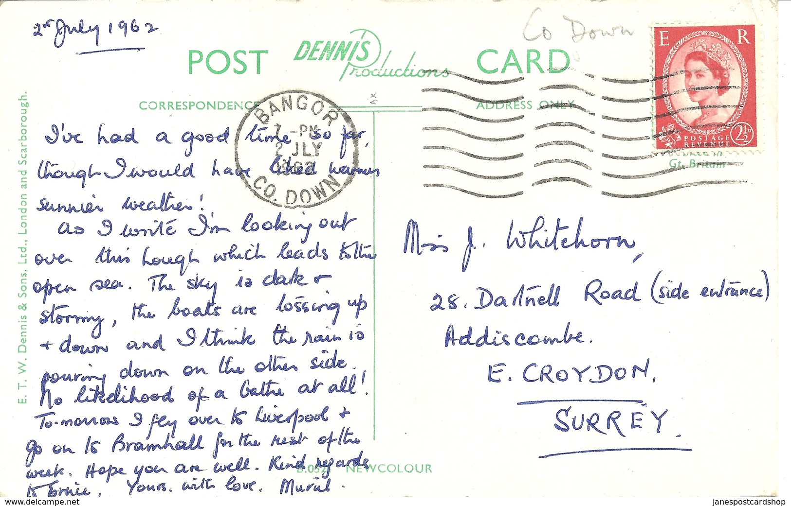 SUNSET ON BELFAST LOUGH - BANGOR -COUNTY DOWN WITH BANGOR POSTMARK 1962 - Down