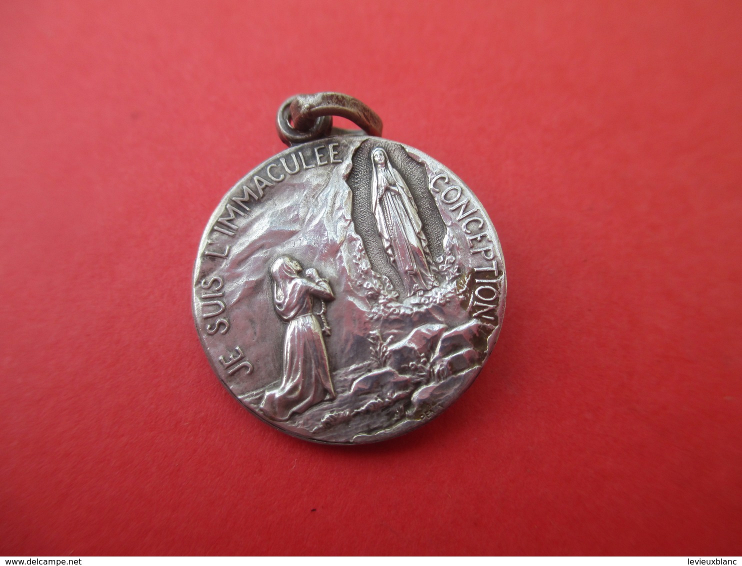 Petite Médaille Religieuse Ancienne/ND De Lourdes/Je Suis L'immaculée Conception/Bronze Nickelé/PENIN/Début XXéme CAN598 - Religion & Esotérisme