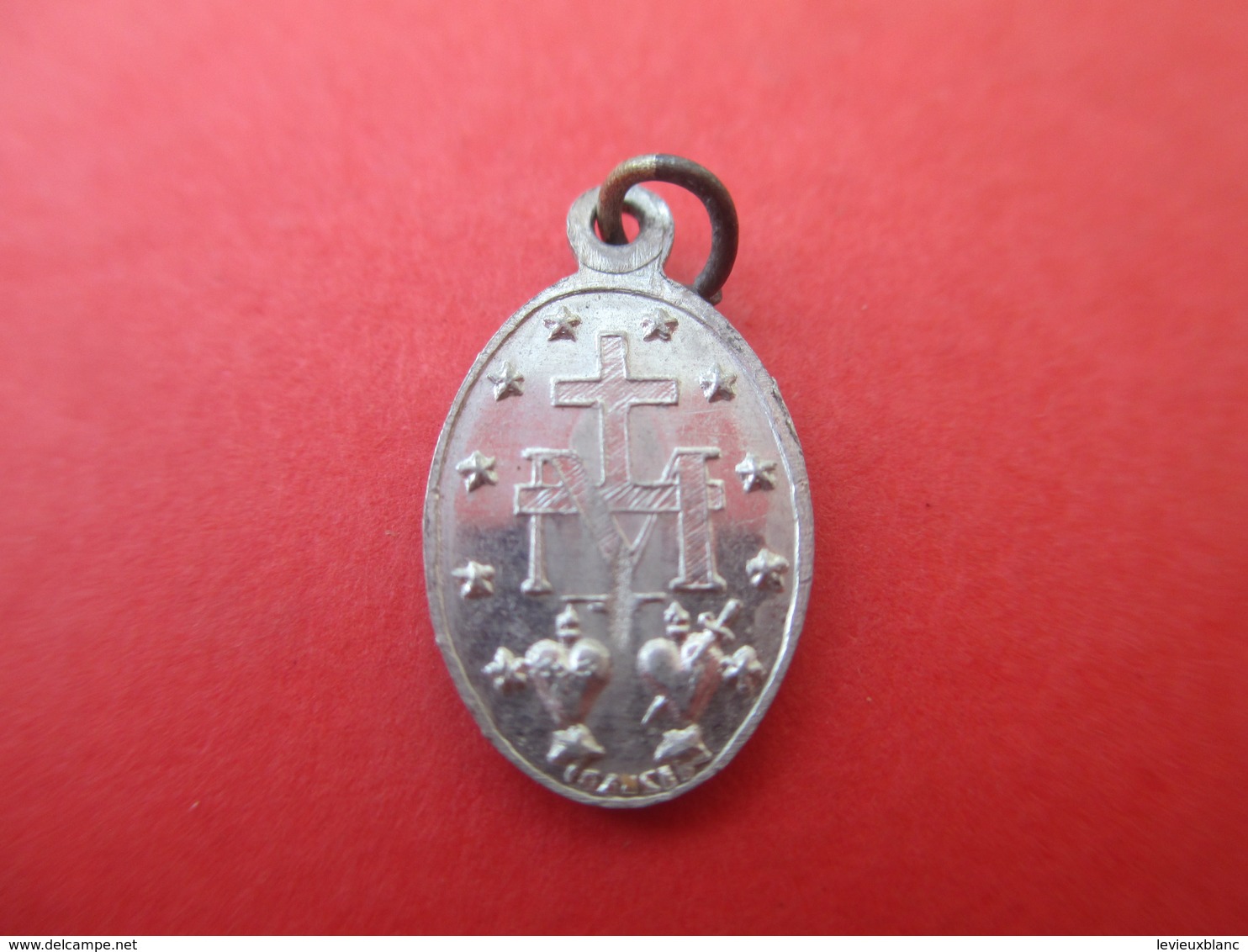 Mini- Médaille Religieuse Ancienne/O Marie/Coeurs Sacrés/Aluminium/France/Début XXéme CAN599 - Godsdienst & Esoterisme