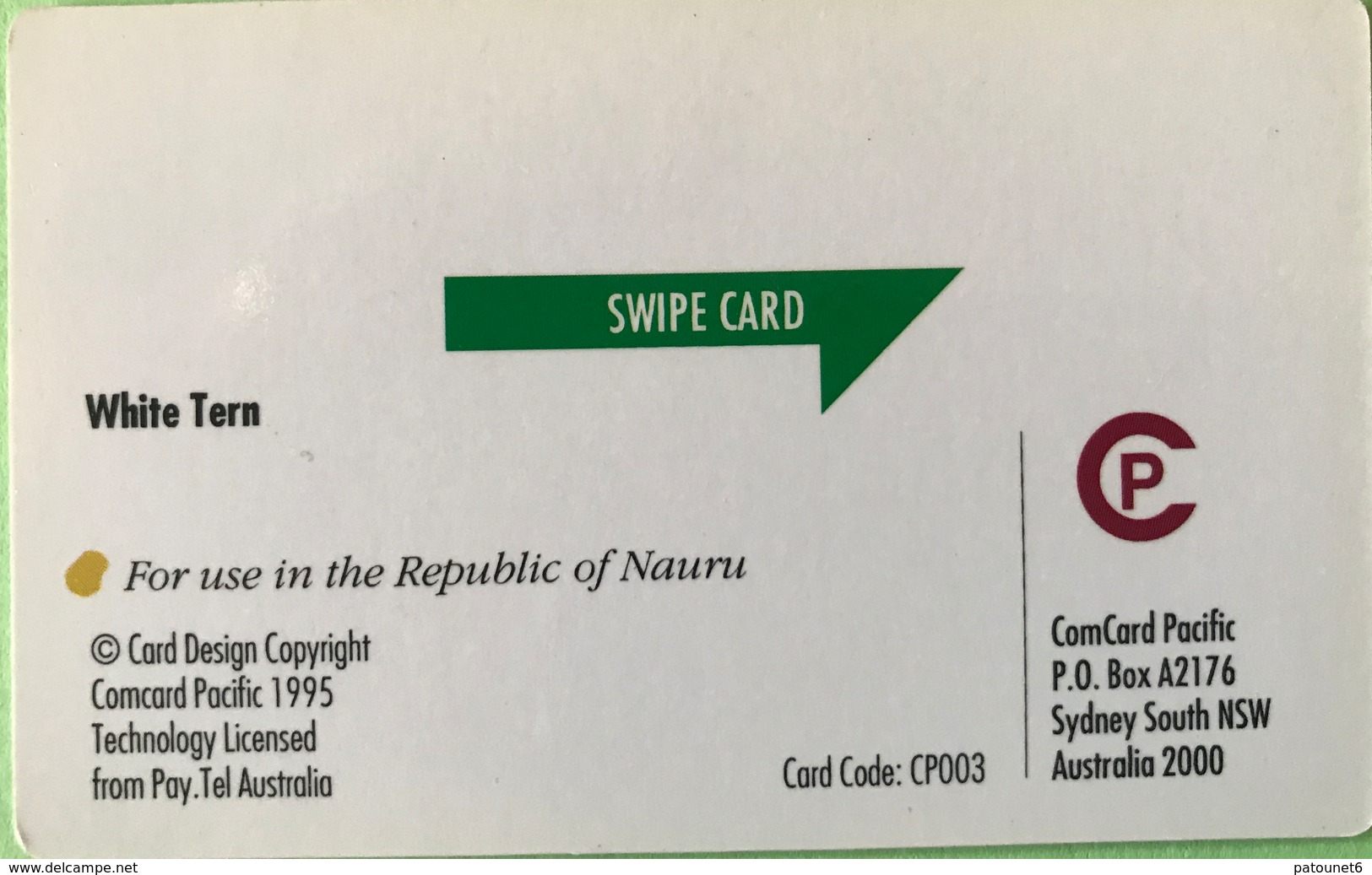 NAURU  -  Card  -  FAKE  -  ComCard Pacific  -  White Tern  -  $10 - Nauru