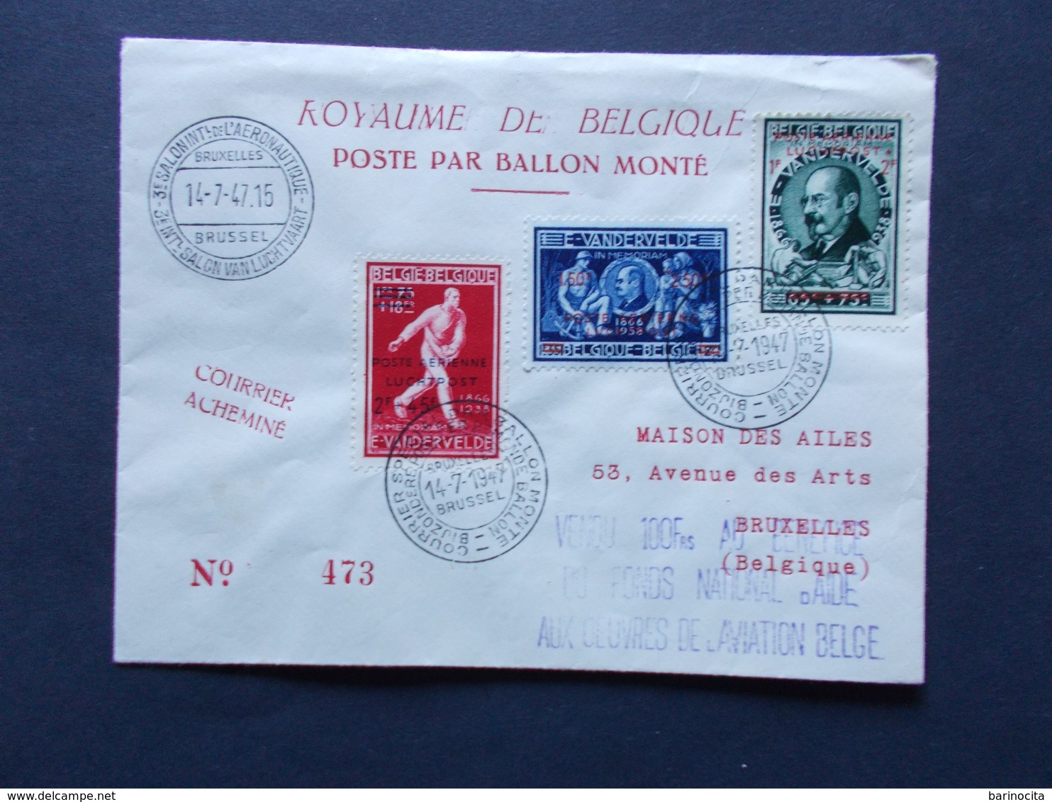 BELGIQUE -  Ballon Monté   Date 14/07/1949    Année 1949  ( Voir Photo ) 77 - Other & Unclassified