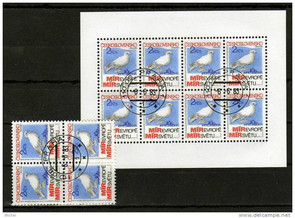 Prag 1983 CSSR 2720,ZD,4-Block+Kleinbogen O 7€ Friedenstreffen Picasso Taube KSZE Bloc Sheetlet Bf Tschechoslowakei - Oblitérés
