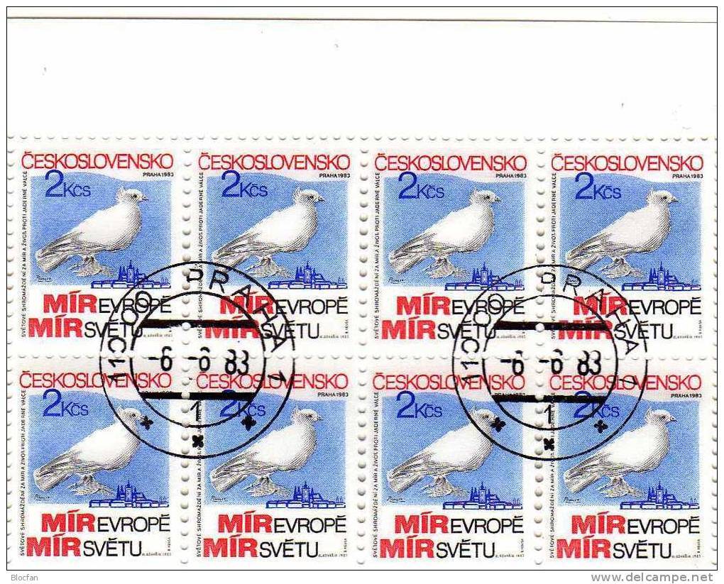 Prag 1983 CSSR 2720,ZD,4-Block+Kleinbogen O 7€ Friedenstreffen Picasso Taube KSZE Bloc Sheetlet Bf Tschechoslowakei - Oblitérés