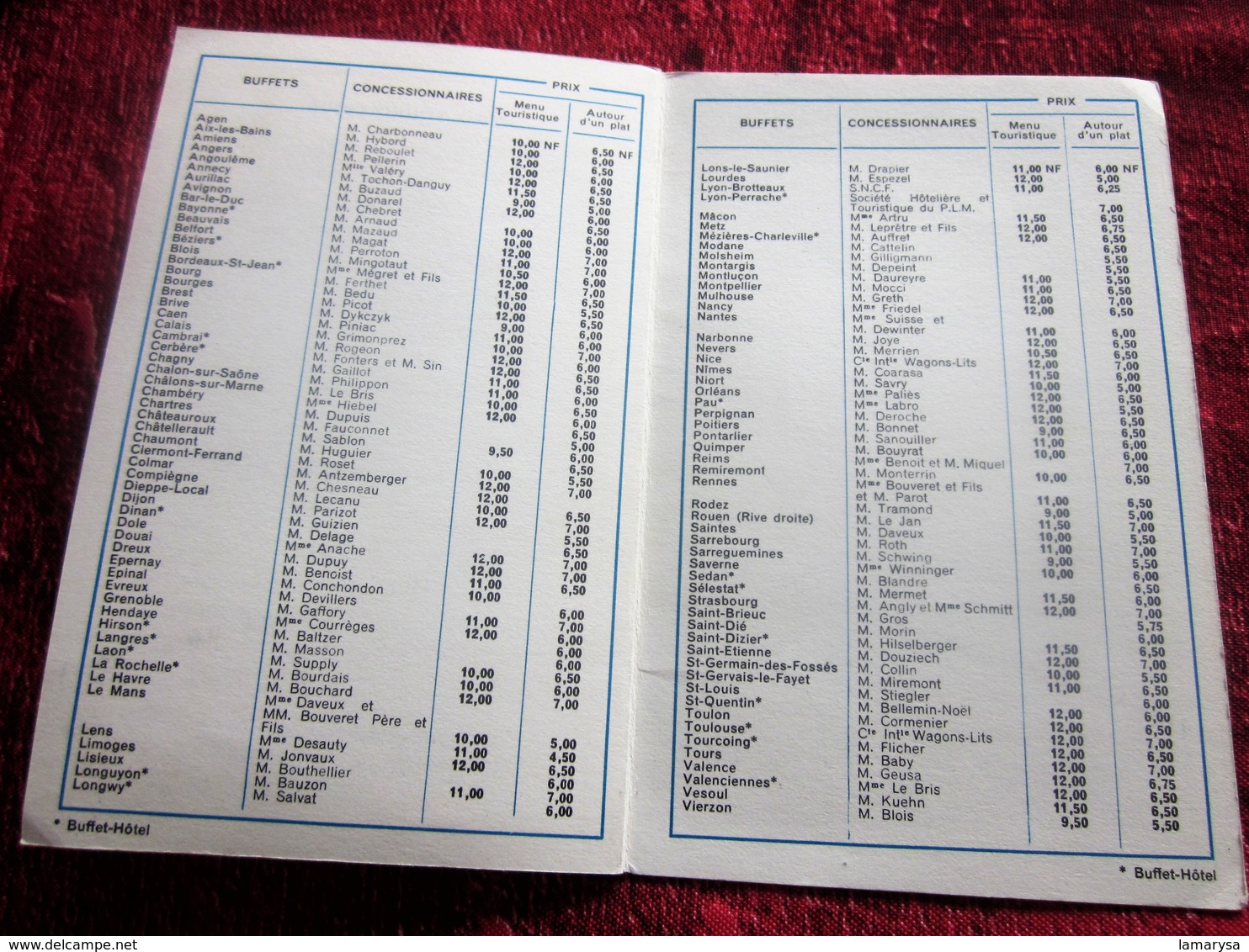 VINTAGE SNCF LES BUFFETS DE LA GARE  DÉPLIANT TARIFS 1er AVRIL 1961 VOYAGEURS TOURISTES GOURMETS TOUTES GARE FERROVIAIRE - Chemin De Fer