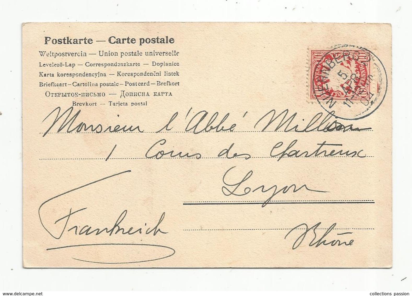 Allemagne , Bayern Pfennig , Sur Carte Postale, NUERNBERG , 1904 ,  ,gruss Aus NÜRNBERG , Shöner Brunnen, 3 Scans - Lettres & Documents