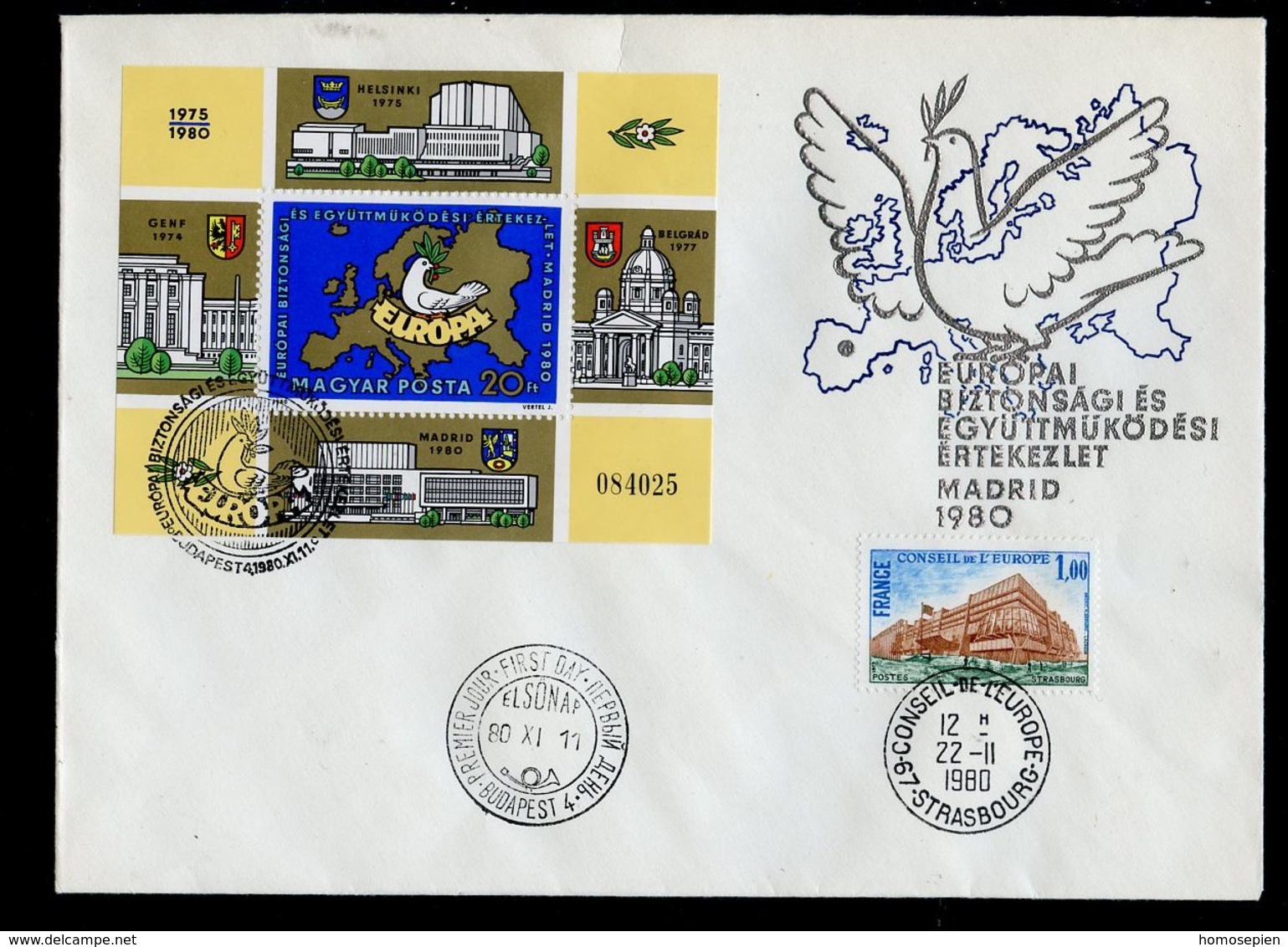 Hongrie - Hungary - Ungarn FDC 1980 Y&T N°BF151 - Michel N°B147A - EUROPA KSZE - Conseil De L'Europe - FDC