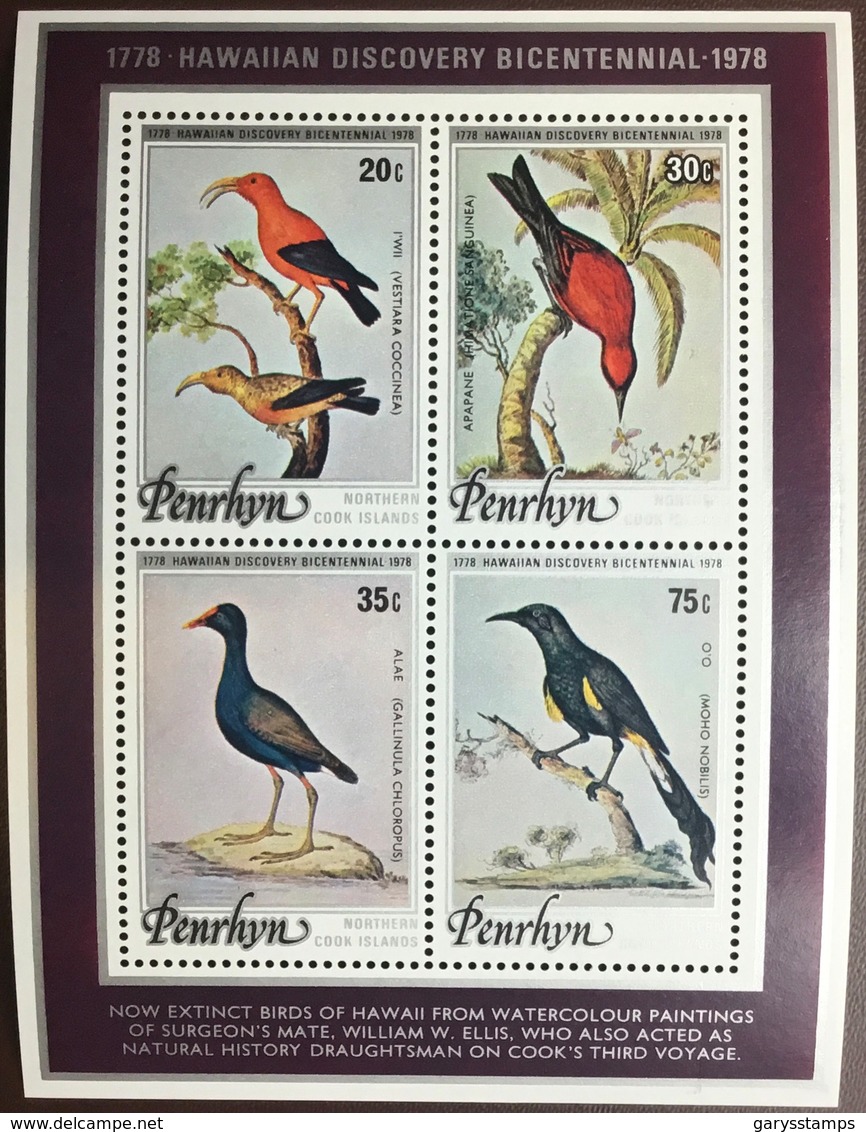 Penrhyn 1978 Discovery Of Hawaii Birds Sheetlet MNH - Sonstige & Ohne Zuordnung