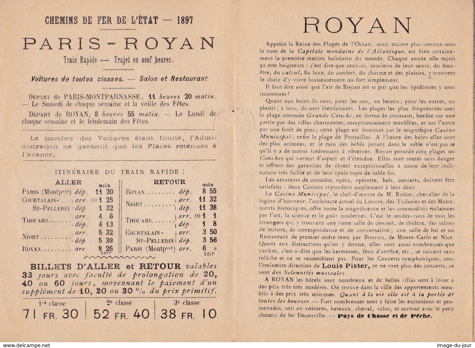 ROYAN 1897 CHEMIN DE FER DE L' ETAT MAGNIFIQUE DÉPLIANT TOURISTIQUE ( Voir Toutes Les Photos ) - Dépliants Touristiques