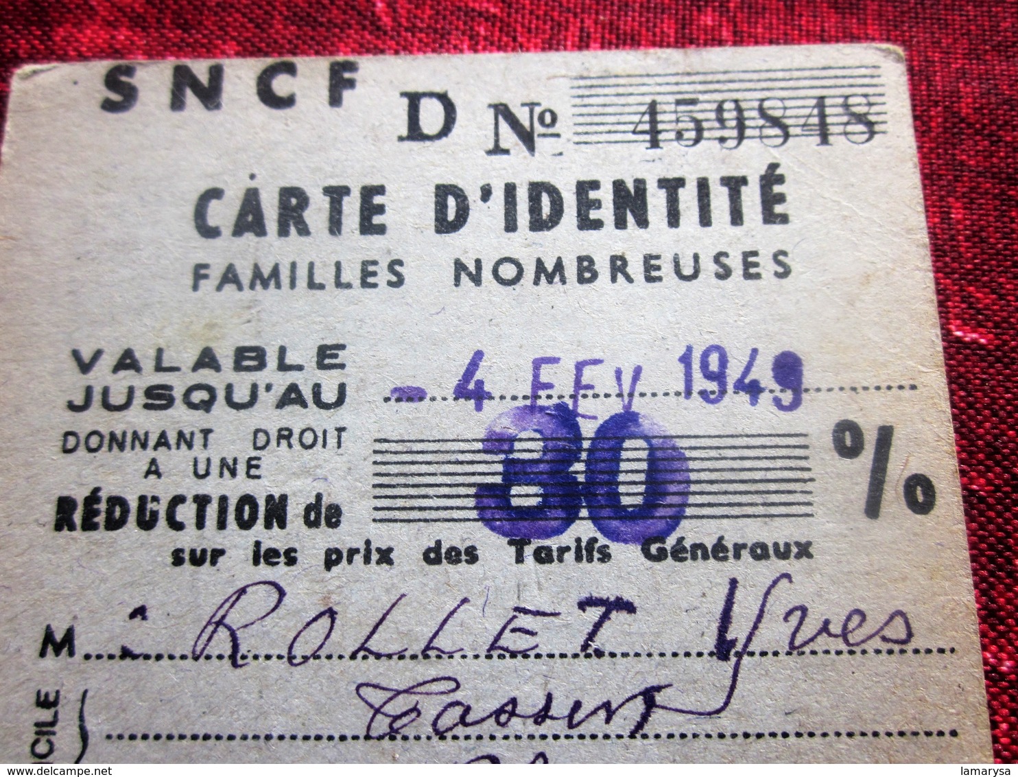 1949-TASSIN-LYON-CARTE ABONNEMENT RÉDUCTION S.N.C.F 30% Titre Transport-Ticket Plusieurs Voyages Chemins De Fer-RAILWAY - Europa