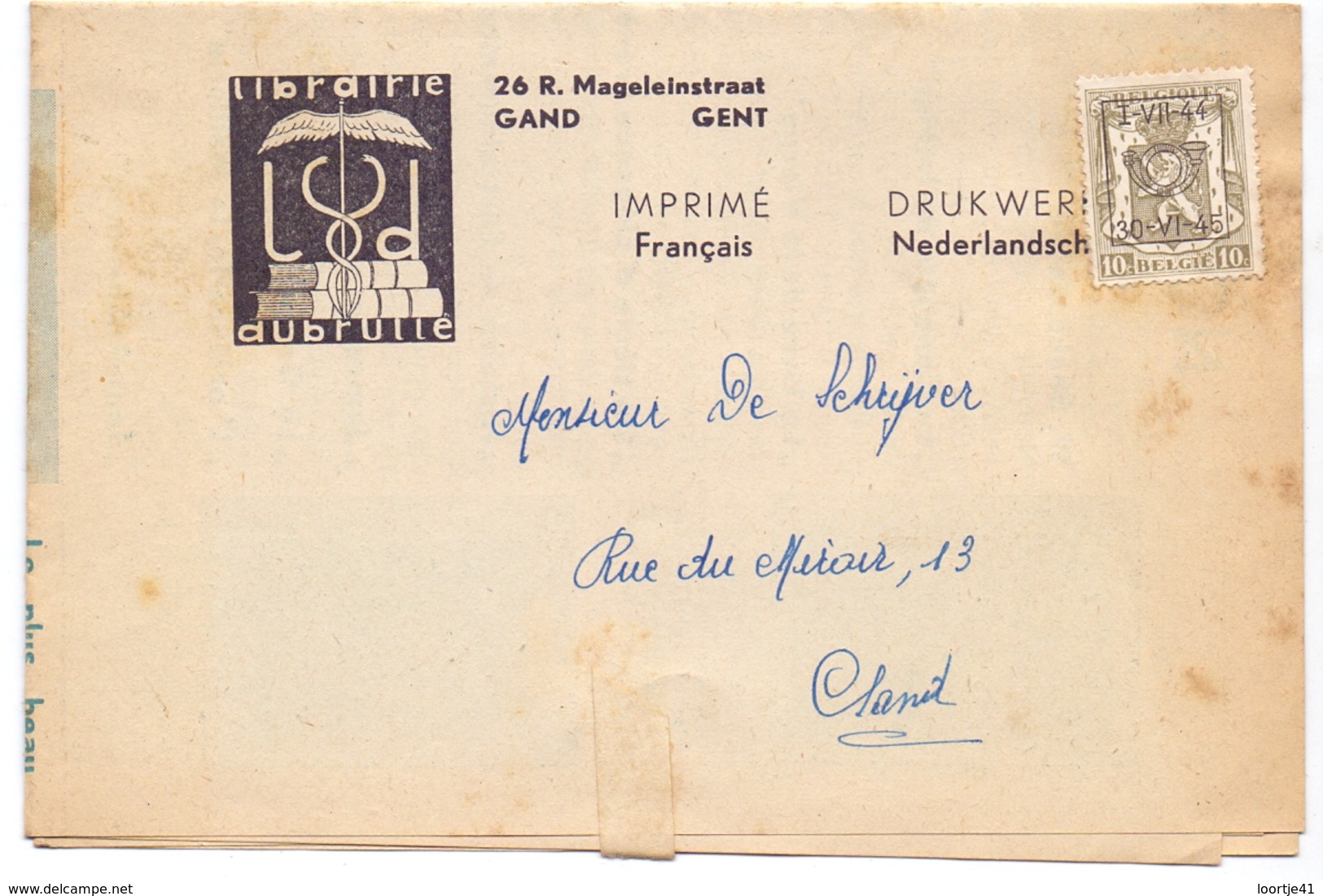 Brief Omsloag Pub Reclame - Librairie Boekhandel Dubrulle - Gent 1945 - Enveloppes-lettres