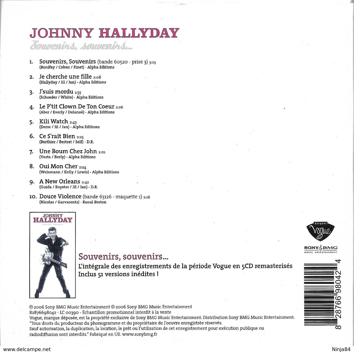 CD  Johnny Hallyday  "  Souvenirs, Souvenirs  "  Promo - Verzameluitgaven