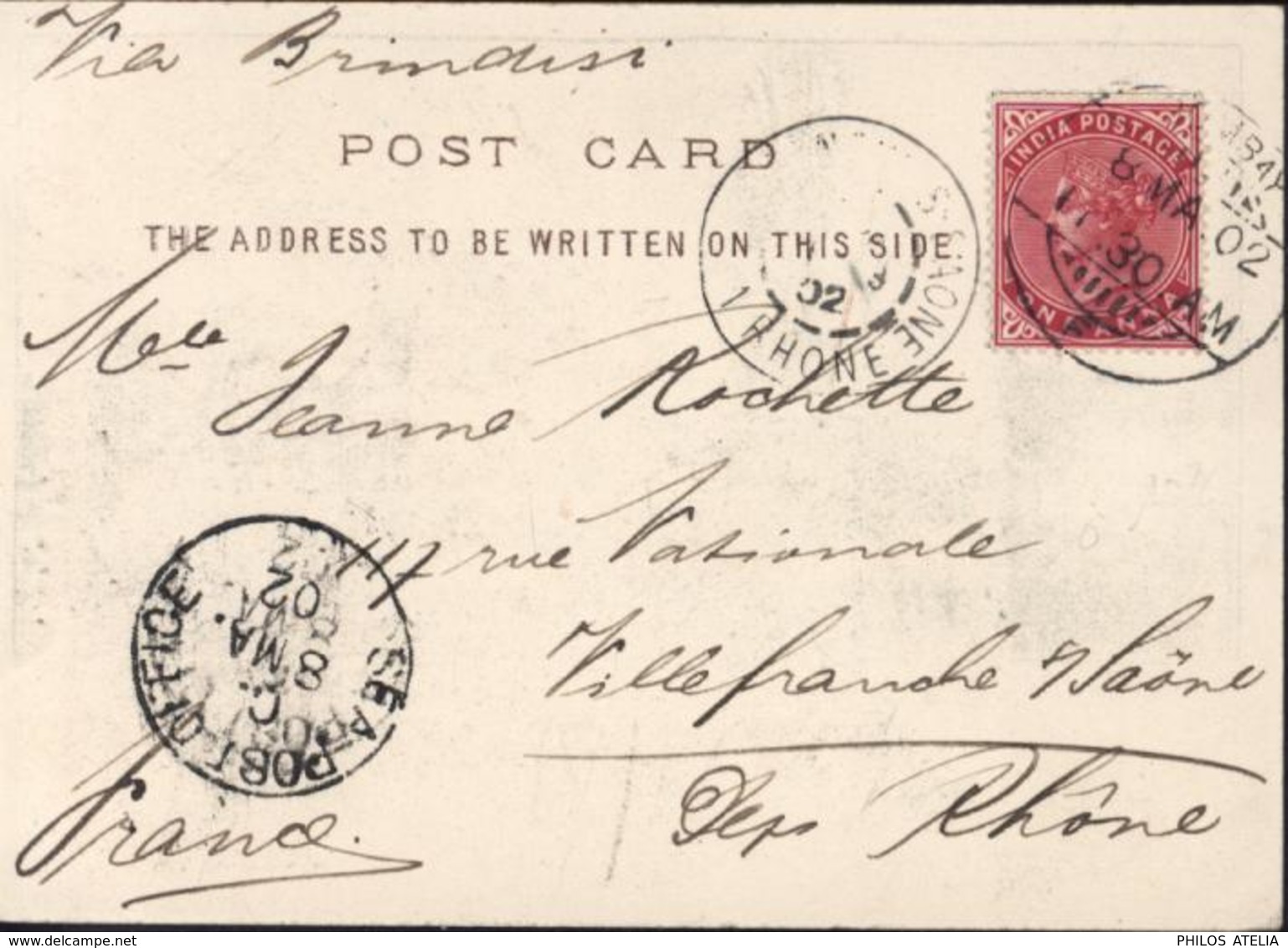 YT 54 1A Rouge Carminé Victoria India Postage CAD Bombay 8 MA 02 CAD Sea Post Office 8 MA 02 CPA Public Buildings Bombay - 1882-1901 Imperio