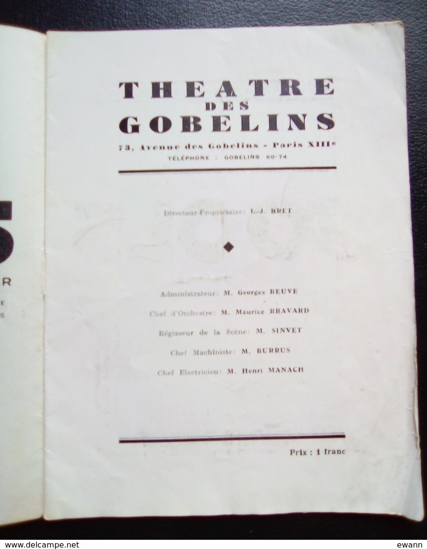 Programme - Théâtre Des Gobelins 1933 - Illustrations Lhomme, C.Felkel, J.Verdier - Pub Peugeot- Panhard,Père Magloire.. - Programmes