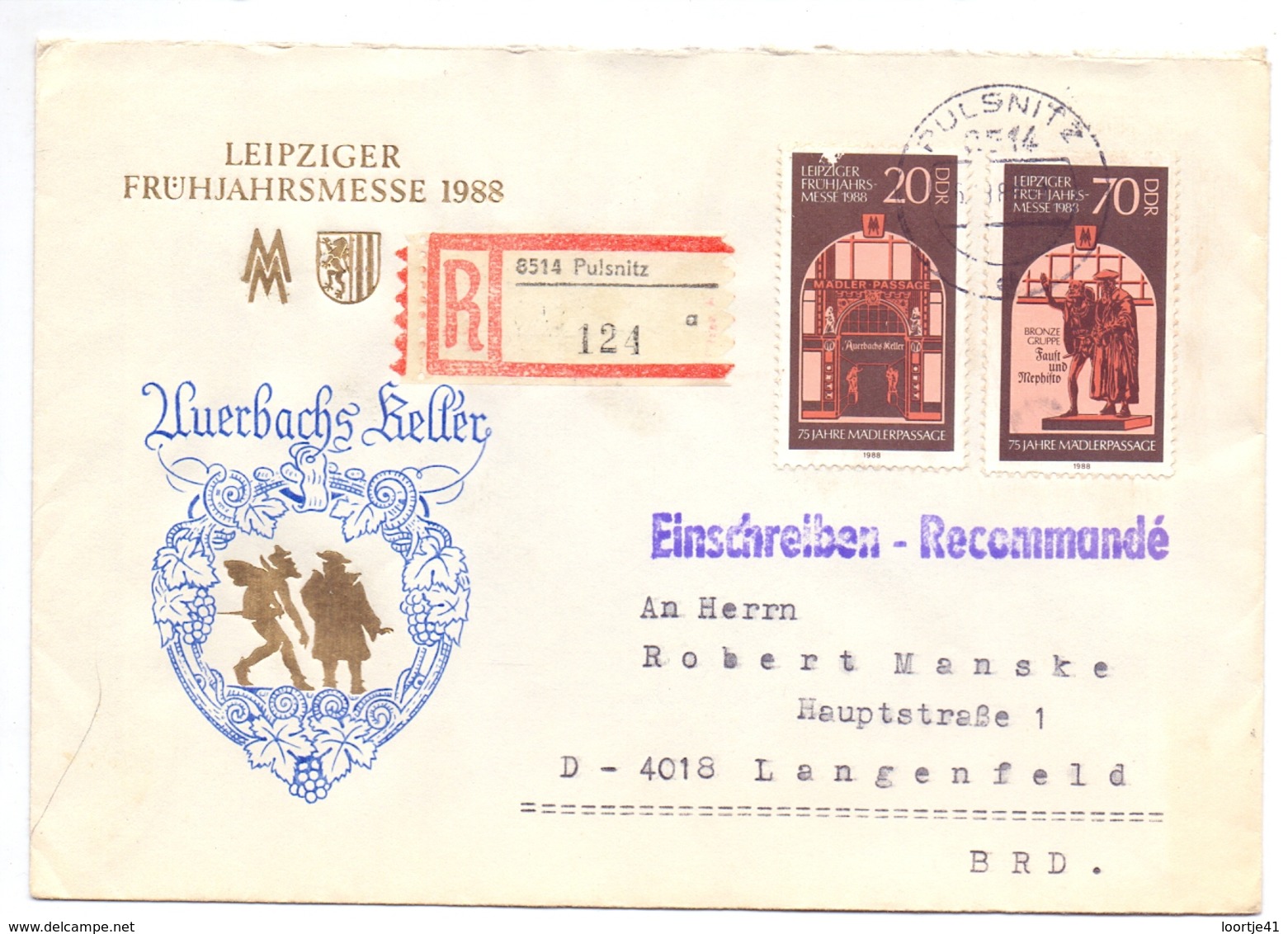 Omslag Enveloppe Umschlag Einschreiben - Leipziger Fruhjahrsmesse 1988 - Pulsnitz - DDR - Covers - Used