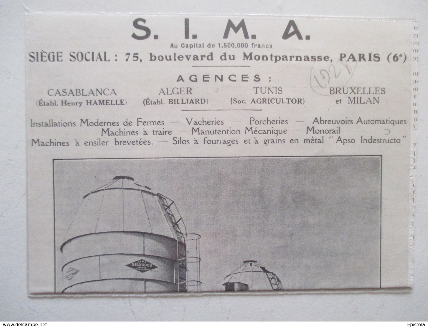 Silo à Grains "SILOUDEN"  Ets SIMA Paris -  Coupure De Presse De 1928 - Autres Appareils