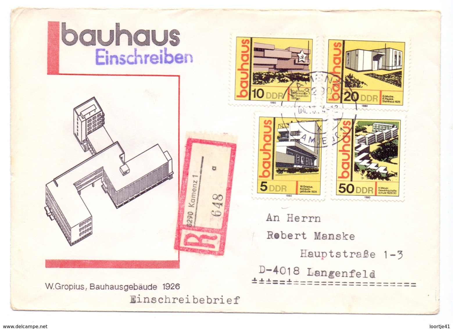 Omslag Enveloppe Umschlag Einschreiben - Bauhaus - Kamenz - DDR - Briefomslagen - Gebruikt