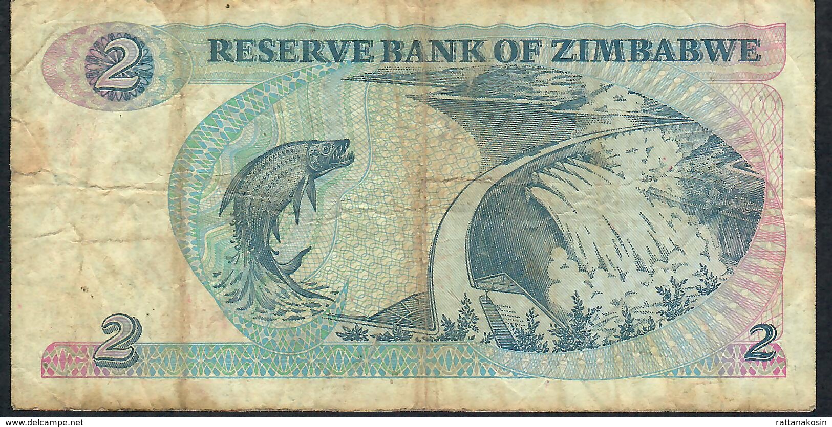 ZIMBABWE P1b 2 DOLLARS 1983  #AA/H Signature 2 FINE FOLDS NO P.h. - Zimbabwe