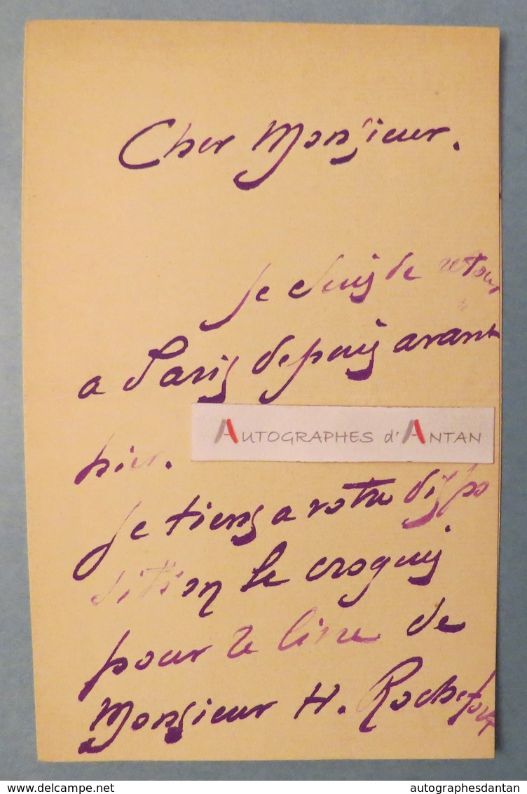 L.A.S Antonio De La GANDARA Peintre Graveur Dessinateur - Croquis Livre Henri ROCHEFORT - Lettre Autographe - Painters & Sculptors