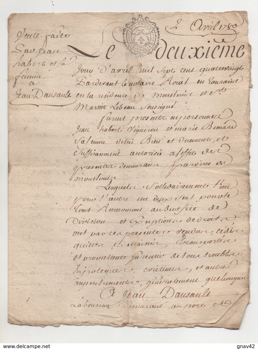 Touraine Montlouis 1780 - Manuscrits