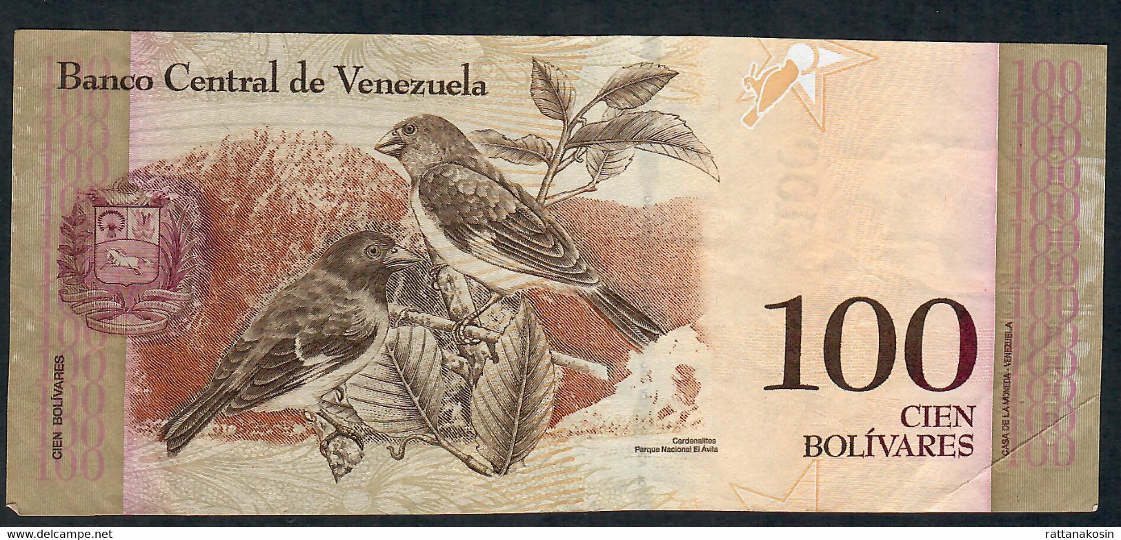 VENEZUELA P93d  100 BOLIVARES 2011  VF     NO P.h. - Venezuela